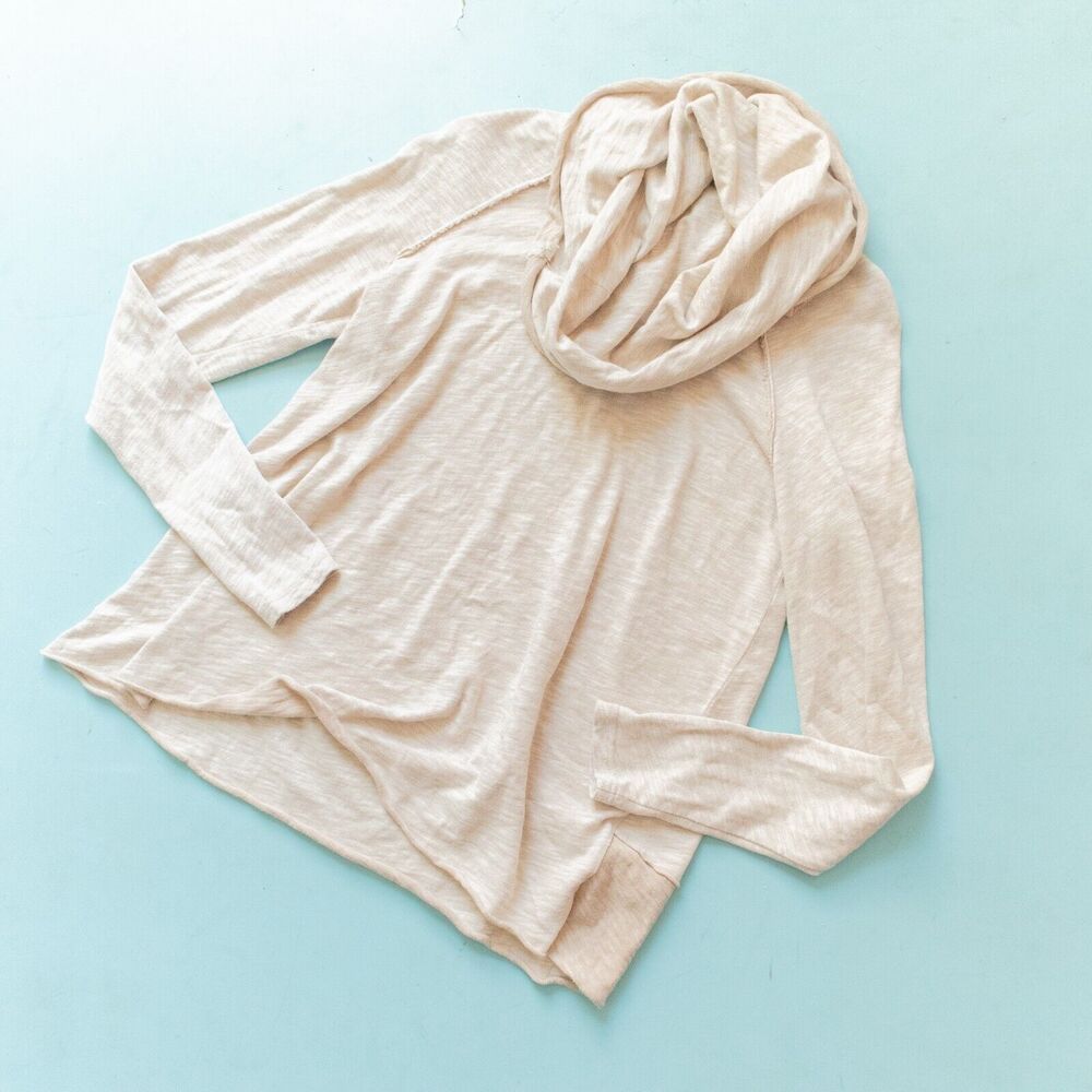 Free People Beach Cocoon Oversized Cowl Neck Heathered Beige Blouse Size M/L